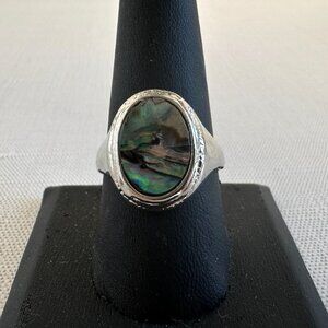 Men's Stainless Steel Oval Abalone Ring Size 9 3/4